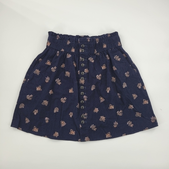 Madewell Paperbag Button-Front Mini Skirt Baby Corduroy Deep Indigo size S NH131 - Picture 2 of 12